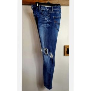 AMERICAN EAGLE Super Hi Rise Jegging Stretch Sz 14 Short Destroyed Jeans Holes